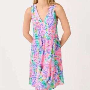 Lilly Pulitzer x Disney Daisy Duck 
Pink Floral V-Neck Mini Dress